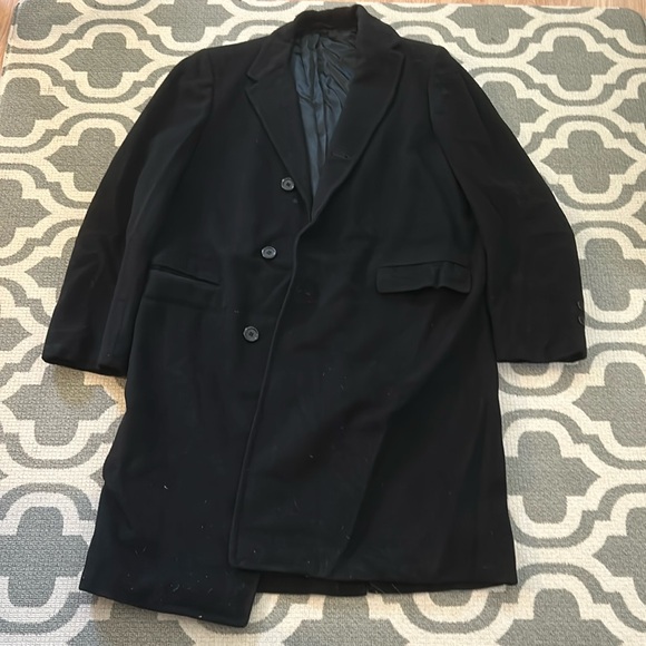 X Large Black Wool trench coat American made by Todd clothing in